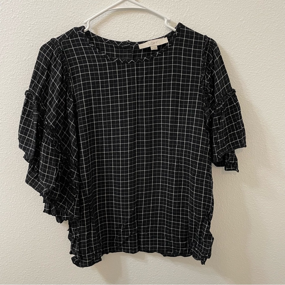 Loft blouse checkered black small